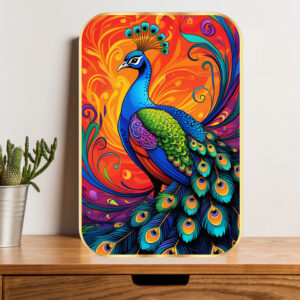 British Terminal Rainbow Peacock Crayon Pattern Wall Art Golden Frame