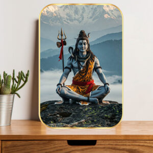 British Terminal Modern Bholenath || Shiv || Shankar || Wall Painting with Frame – Sparkle Glossy portrait Golden Framed Large Painting for Office, Living Room, Bedroom, Home Wall Decoration