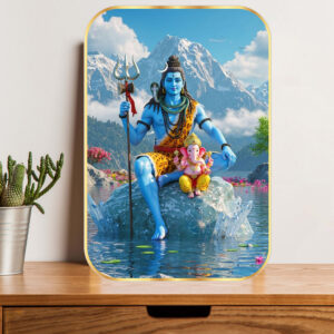 British Terminal Modern Bholenath || Shiv || Shankar || Wall Painting with Frame – Sparkle Glossy portrait Golden Framed Large Painting for Office, Living Room, Bedroom, Home Wall Decoration