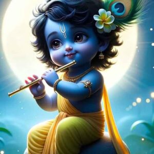 British Terminal® Cute little Bal Gopal Baby God Krishna| Kanha Ji | Laddu Lord Makhan Chor Painting Religious Poster for Pregnant Women for wall