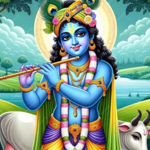 British Terminal Cute little Bal Gopal Baby God Krishna| Kanha Ji | Laddu Lord Makhan Chor Painting Religious Poster for Pregnant Women for wall