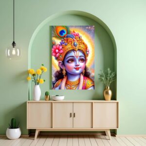Cute little Bal Gopal Baby God Krishna| Kanha Ji | Laddu Lord Makhan Chor Painting Religious Poster