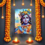 Cute little Bal Gopal Baby God Krishna| Kanha Ji | Laddu Lord Makhan Chor Painting Religious Poster for Pregnant Women for wall