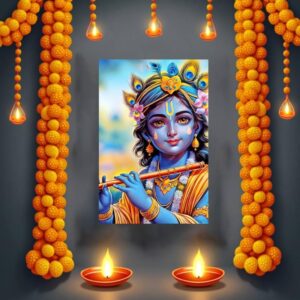 Cute little Bal Gopal Baby God Krishna| Kanha Ji | Laddu Lord Makhan Chor Painting Religious Poster for Pregnant Women for wall