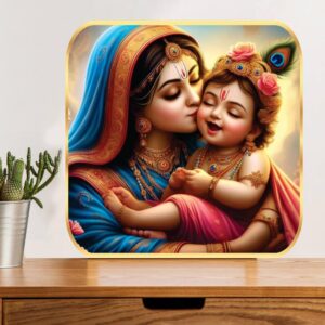British Terminal Cute little Bal Gopal Baby God Krishna| Kanha Ji | Laddu Lord Makhan Chor Wall Painting with Sparkle lamination Round Golden Framed Poster for Pregnant Women
