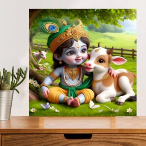 Cute little Bal Gopal Baby God Krishna| Kanha Ji | Laddu Lord Makhan Chor Painting Religious Poster