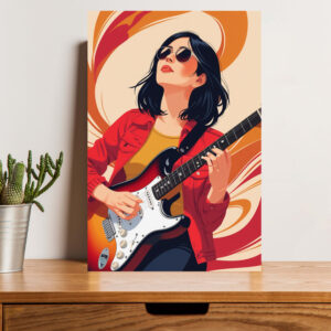 British Terminal Boho Woman with Guitar Wall Art Poster