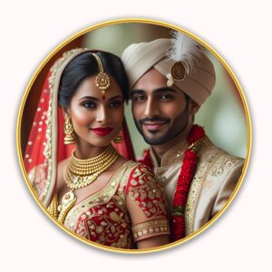 British Terminal Customizable Photo sparkel lamination round Frame, Wall Mount, Golden, for Anniversary, Birthday, Special Moments