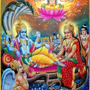 British Terminal Lord Vishnu with Lakshmi on Sheshnaga Religious Painting Poster Waterproof Canvas Print for Home Decor