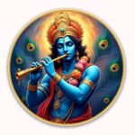 British Terminal Krishna Round Wall Art, Golden Framed Religious Painting, Decorative Wall Hanging for Home and Office