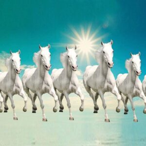 British Terminal Seven Lucky Running Horses Vastu Wallpapers Fully Waterproof Vinyl Sticker Poster for Living Room,Bedroom,Office,Kids Room,Hall