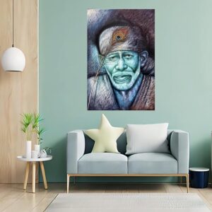 British Terminal® Lord Shirdi Sai Baba Canvas Painting Poster Waterproof for Home Decor