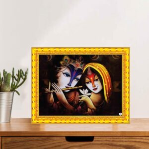 British Terminal Radhe Krishna Wall Art with Golden Decorative Frame, Religious Home Decor
