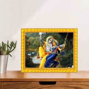 British Terminal Radhe Krishna Wall Art with Decorative Golden Frame, Religious Home Decor