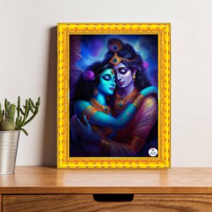 British Terminal Radhe Krishna Art Print with Decorative Golden Frame, Religious Wall Decor