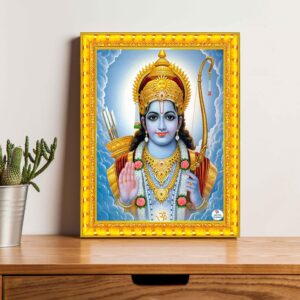 British Terminal Hindu Religious Lord Ram Wall Art, Golden Photo Frame with, Decorative Religious Painting