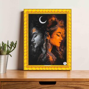 British Terminal Divine Shiv Parvati Wall Art with Golden Decorative Frame
