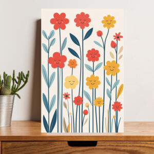 British Terminal Happy Blooms - Whimsical Floral Wall Art