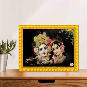 British Terminal Radhe Krishna Religious Wall Art with Decorative Golden Frame, Hindu Home Decore