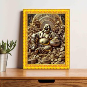 British Terminal Laughing Buddha Wall Art with Gold Frame, Traditional, Home Decor
