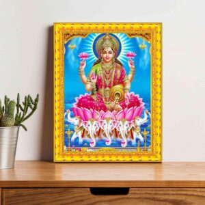 British Terminal Goddess Maa Laxmi Religious Wall Art Golden Frame