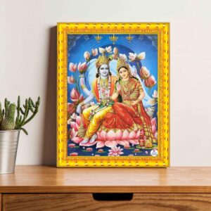 British Terminal Hindu Vishnu Laxmi Wall Art with Golden Frame, Religious Home Decor
