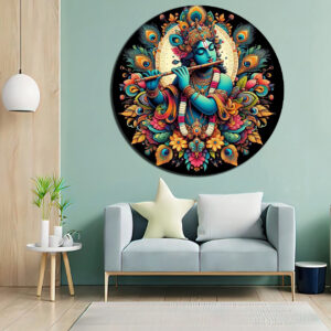 British Terminal Shree Krishna Round Shape Canvas Print Wall Art