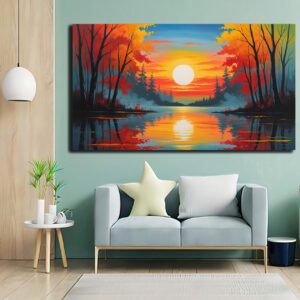 British Terminal Beautiful Autumn Forest River Canvas Printed Painting
