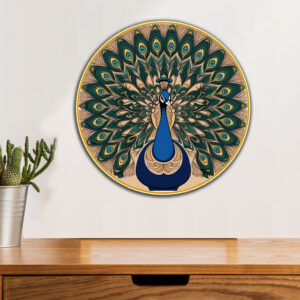 British Terminal Golden Round Frame Peacock Wall Art Home Deccor