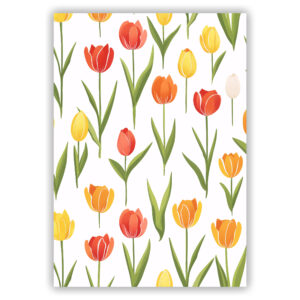 yellow and Pink tulip pattern with leaves Wall Art Poster